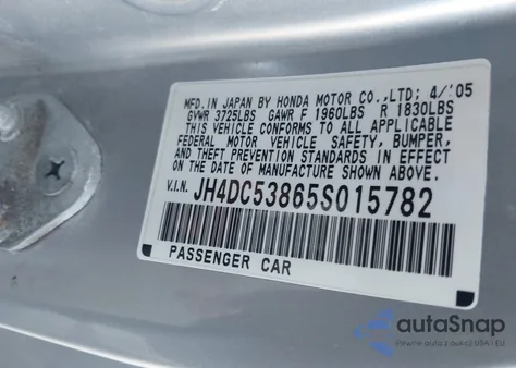 2005 Acura Rsx from USA, damaged, VIN JH4DC53865S015782